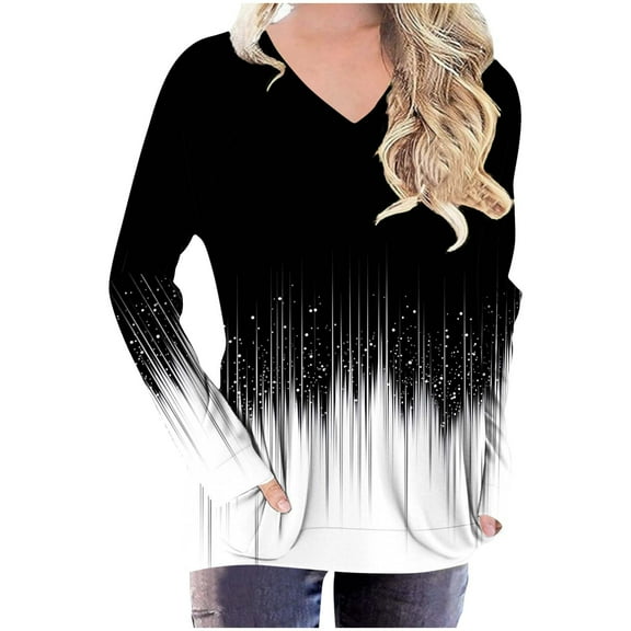 SnZhen Women' s Casual V-Neck Tops Fashion Floral Printing Loose Raglan Long Sleeve T-shirt Pullover Top