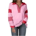 thumbnail image 1 of SnZhen Women's Color-blocking Splicing Long Sleeved V-Neck Pullover Casual Fashion Tops Hot Pink L, 1 of 5