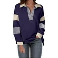 thumbnail image 1 of SnZhen Women's Color-blocking Splicing Long Sleeved V-Neck Pullover Casual Fashion Tops Navy S, 1 of 5