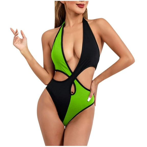 SnZhen Women's Fashion Strappy Backless One-Piece Swimsuit Sexy Slimming Swimsuits Colorblock Push-Up Bikini Swimsuit