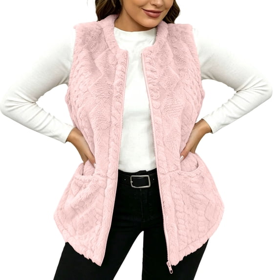 SnZhen Women's Faux Fur Vest Full Zip Sleeveless Jacket with Pockets ...