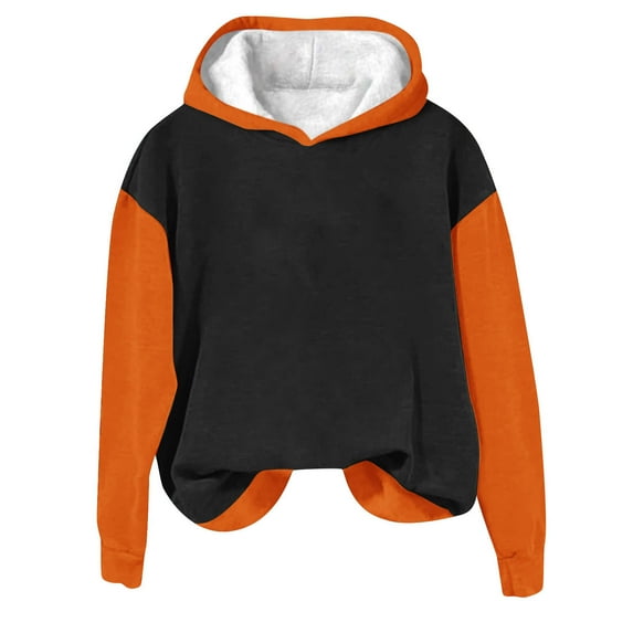 SnZhen Women's Hooded Sweatshirts Fashion Color Match Casual Long Sleeve Ladies Loose Hoodies Sweatshirt Blouse Black L