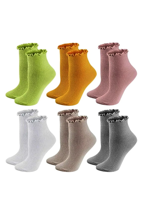 Women's Kinted Socks 6 Pairs Fashion Solid Color Breathable Thermal Lace Double Needle Socks