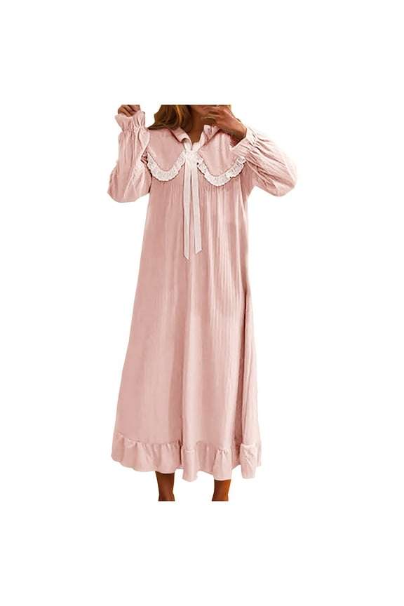 Women's Long Loose Nightdress Fashion Fall Winter Long Sleeve Casual Knee-high Cute pajamas Dress