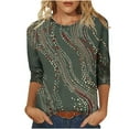 thumbnail image 1 of SnZhen Women's Loose Tops Trendy Printing Crew Neck Casual 3/4 Sleeve Pullover Versatile T-Shirts Top Green XXXL, 1 of 5
