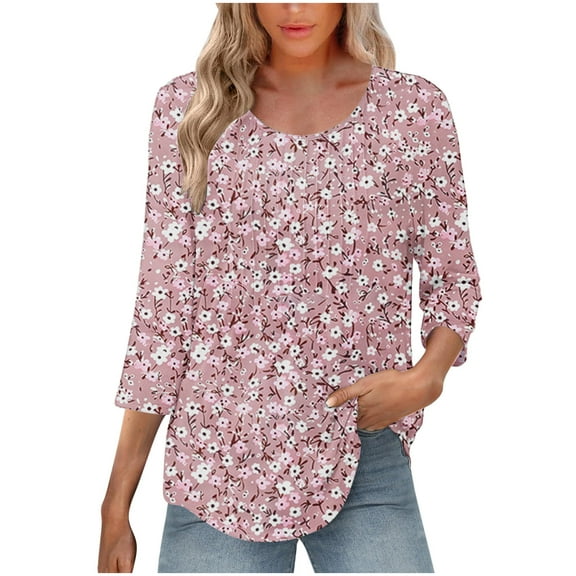 SnZhen Women's Relaxed Fit Round Neck T-Shirt Short Sleeve 3/4 Sleeve Casual Top Everyday Basic Tee