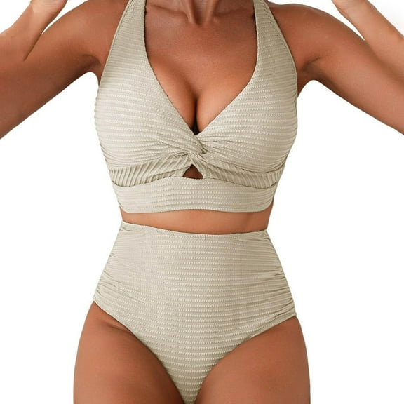 SnZhen Women's Split High Waisted Solid Color Swimsuits Conservative And Fashionable Bikini Swimsuit