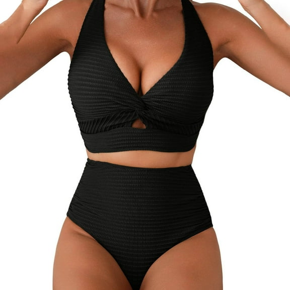 SnZhen Women's Split High Waisted Solid Color Swimsuits Conservative And Fashionable Bikini Swimsuit