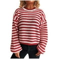 thumbnail image 1 of SnZhen Women's Striped Sweater Fashion Color Matching Long sleeved Crew Neck Loose Warm Pullover Sweaters Red XL, 1 of 5