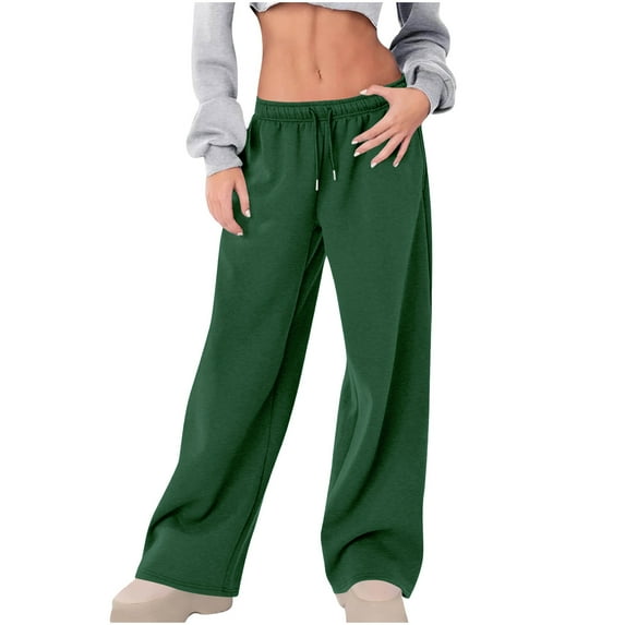 SnZhen Women's Loose Sweatpants Fashion Wide-Leg Elastic Lace-Up Casual Solid Color High-Waisted Casual Pant Army Green XL