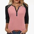 thumbnail image 1 of SnZhen Women's Tops 3/4 Sleeve Fashion Button V-neck Three Quarter Sleeve Raglan T-shirt Loose Comfy Top Light Pink XL, 1 of 5