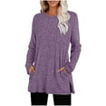 thumbnail image 1 of SnZhen Women's Tops;Swerater for Women Ladies Solid Color Round Neck Long Sleeve Comfy Pullover Top with Pocket Purple XL, 1 of 5