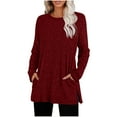 thumbnail image 1 of SnZhen Women's Tops;Swerater for Women Ladies Solid Color Round Neck Long Sleeve Comfy Pullover Top with Pocket Red S, 1 of 5