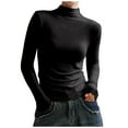 thumbnail image 1 of SnZhen Women's Winter Base Tops Fashion Half-high Collar Bottom Shirt For Women Shoulder Long Sleeve Solid Color Bloues, 1 of 5