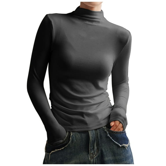 SnZhen Women's Winter Base Tops Fashion Half-high Collar Bottom Shirt For Women Shoulder Long Sleeve Solid Color Bloues