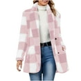 thumbnail image 1 of SnZhen Women's Winter Fleece Coat Fashion Solid Plaid Pattern Slant Pockets Long Sleeved Collar Double Breasted Flannel Overcoats Pink S, 1 of 5