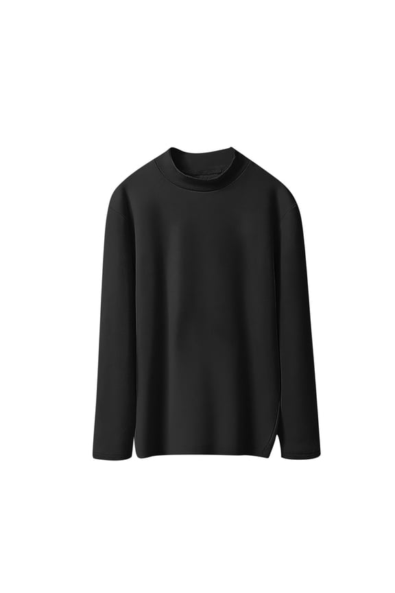 Women's Winter Warm Tops Fashion Solid Color Long Sleeve Round-Neck Comfy Regular Pullover T-shirts