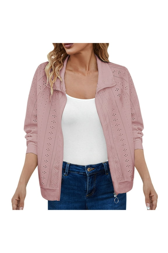 Womens Fashion Fashion Women's Casual Comfortable Solid Long Sleeved Hoodless Outwear Zipper Jackets Top