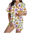 thumbnail image 1 of SnZhen Womens Halloween Pajamas Fashion Lapel Festival Print Sleepwear Top And Short Pants Home Sets, 1 of 5