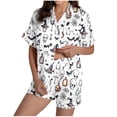thumbnail image 1 of SnZhen Womens Halloween Pajamas Fashion Lapel Festival Print Sleepwear Top And Short Pants Home Sets, 1 of 5