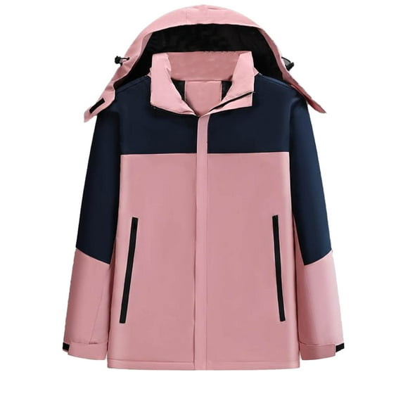 SnZhen Womens Winter Thick Windbreaker Colorblock Long Sleeve Zipper with Pocket Hooded Windproof Waterproof Warm Outdoor Hiking Coats XXL