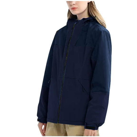 SnZhen Womens Winter Thin Windbreaker Colorblock Long Sleeve Zipper with Pocket Hooded Windproof Waterproof Warm Outdoor Hiking Coats XXXL