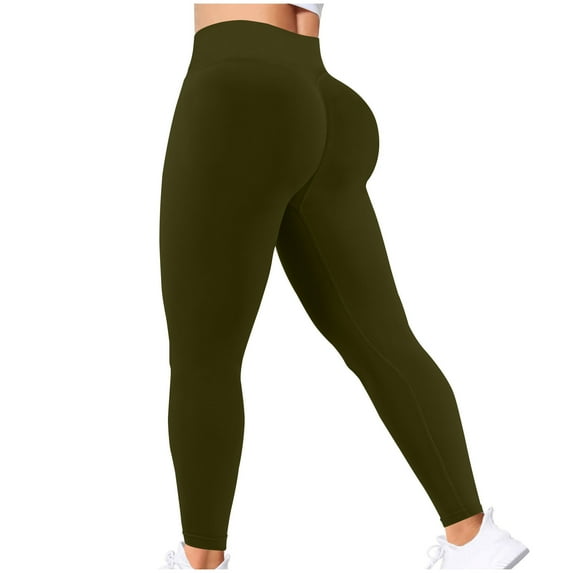 SnZhen Yoga Pants for Women Tight Women's Solid Color High Waisted Hip Elastic Fitness And Sports Tight And Nude Yoga Long Pants Army Green L