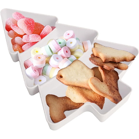 Snack Appetizer Tray Christmas Tree Shaped Plastic Serving Tray, Reusable Dessert Serving Dishes Plate 3 Compartment Serving Platter for Fruit Nuts Candy Christmas Party