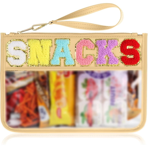 Snack Bag, Letter Clear Pouch with Zipper, Potable Waterproof Handheld Makeup Bag, Multi-purpose PVC Makeup Storage Organizer Pouch for Travel Camping Picnic(H)