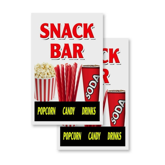 Snack Bar (2-PACK) 24" x 36" Vinyl Decals | Sign Insert Peel & Stick Decals Stickers Window Signs