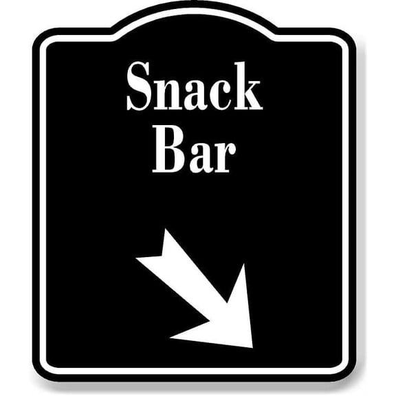 Snack Bar 45 degree Down Right Arrow BLACK Aluminum Composite Sign, 8.5"x10"