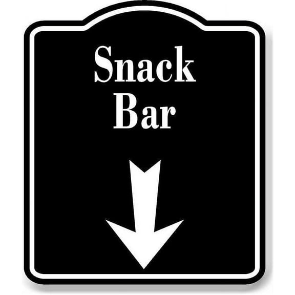 Snack Bar Down Arrow BLACK Aluminum Composite Sign, 8.5"x10"