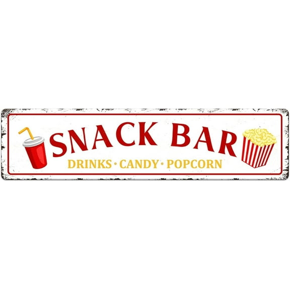 Snack Bar Drinks Candy Popcorn Metal Tin Sign Vintage Art Poster Plaque Snack Bar Pub Cafe Kitchen Home Wall Decor Novelty Gift 16" x 4"