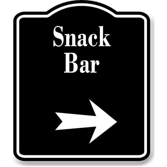Snack Bar Right Arrow BLACK Aluminum Composite Sign, 20"x24"