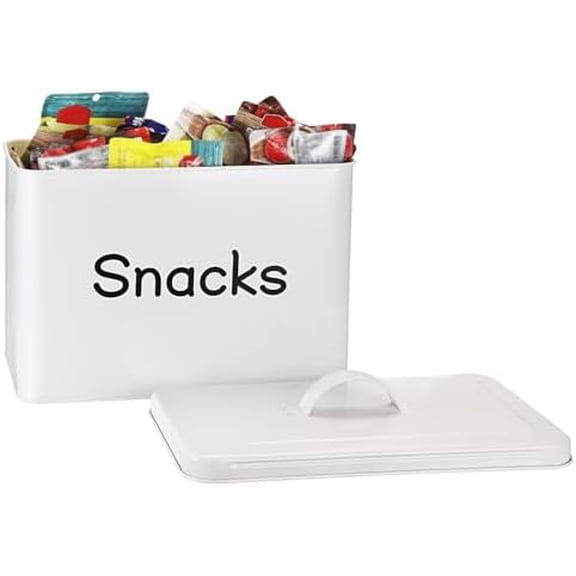 Snack Bin for Countertop, White Metal Snack Organizer for Pantry Kitchen, Rustic Snack Storage Container for Chips Candy Pretzels Cookies Popcorn$$Home Decor, Kitchen, & Other