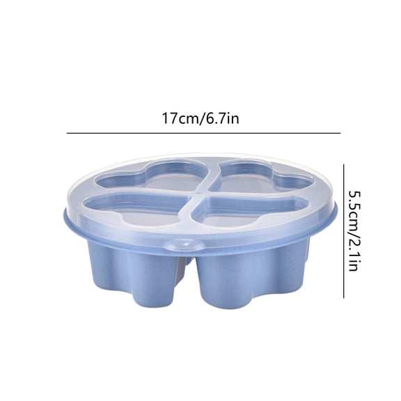 Snack Box Blue Heart Shaped Food Container with Lid Four Compartments Stackable Bento Box for Fruits Candy Lunch Storage
