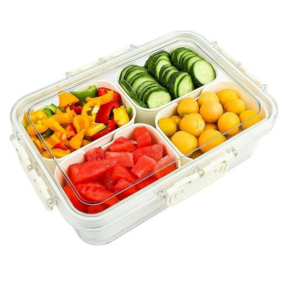 Snack Box Container, 4 Compartments Divided Serving Tray with Lid, Snackle Box Container, Snack Organizer for Fruit, Veggie, Per