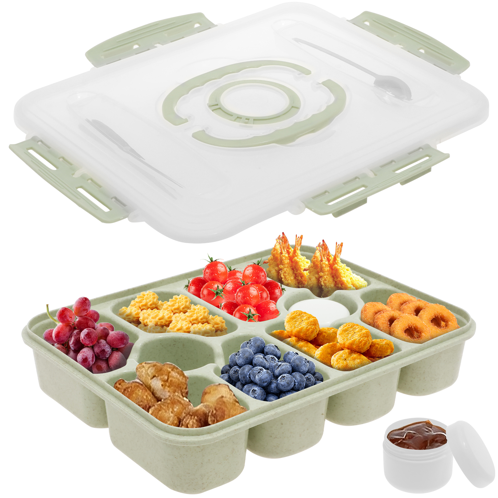 Snack Box Container Leak Proof Divided Serving Tray with Lid and Handle ...