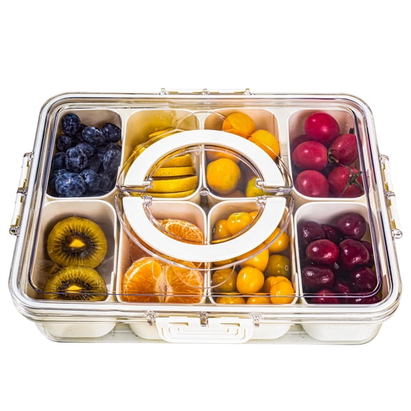 Snack Box Container Lid and Handle, 8 Compartments Portable Snackle Box