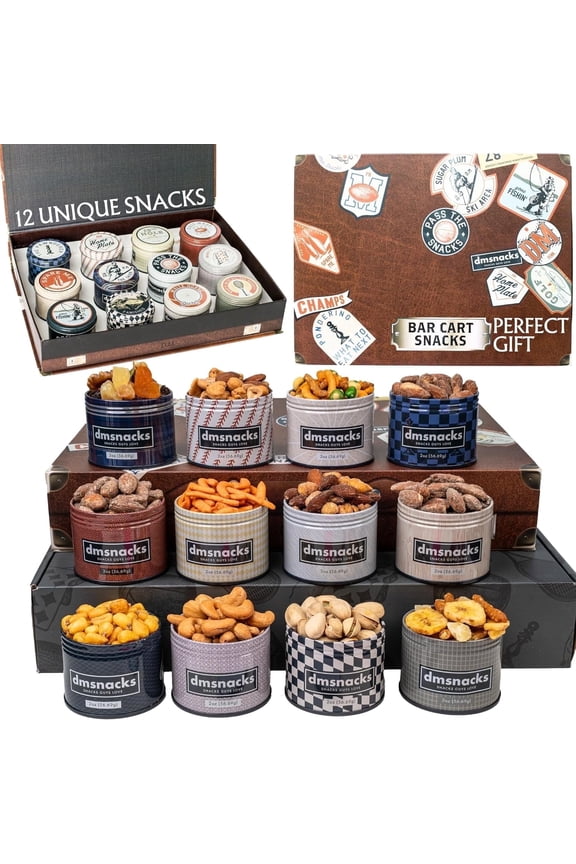 Snack Box Gift Basket, Birthday Gift for Men, Food Care Package, Unique Tins of Assorted Nuts, Snacks in Stunning Case - Treat for Men, Women, Dad, Friends, Family