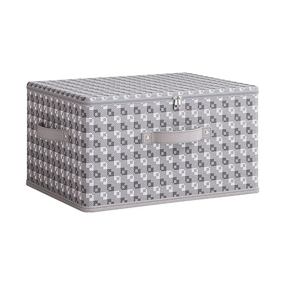 Non-Woven Fabric Zipper Storage Box with Handles, Foldable Organizer for Wardrobe and Home, Gray Color