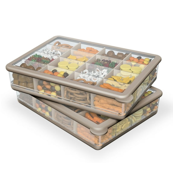 COOK WITH COLOR Snack Box, 16-Compartment Lunch Box & Food Storage Container, Brown, 2-pack