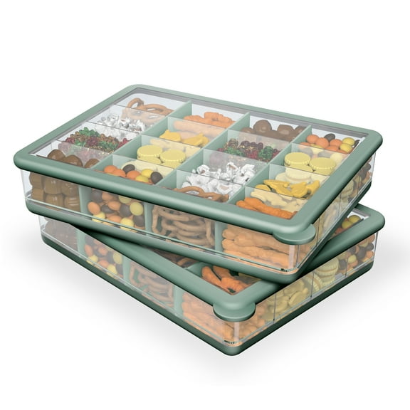 COOK WITH COLOR Snack Box, 16-Compartment Lunch Box & Food Storage Container, Green, 2-pack