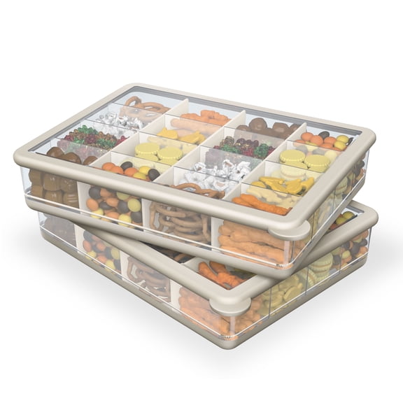 COOK WITH COLOR Snack Box, 16-Compartment Lunch Box & Food Storage Container, Cream, 2-pack