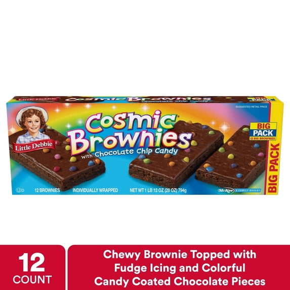 Little Debbie Big Pack COSMIC Brownies, 12 individually wrapped snack cakes with fudge icing and candy chips