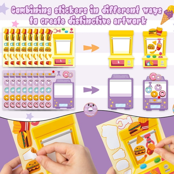 Laffact DiySnack Claw Machine Sticker Set, Classroom Party Favors, 40 Sheets