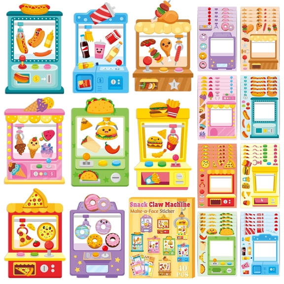Laffact DIY Snack Claw Machine Sticker Set, Classroom Party Favors, 40 Sheets