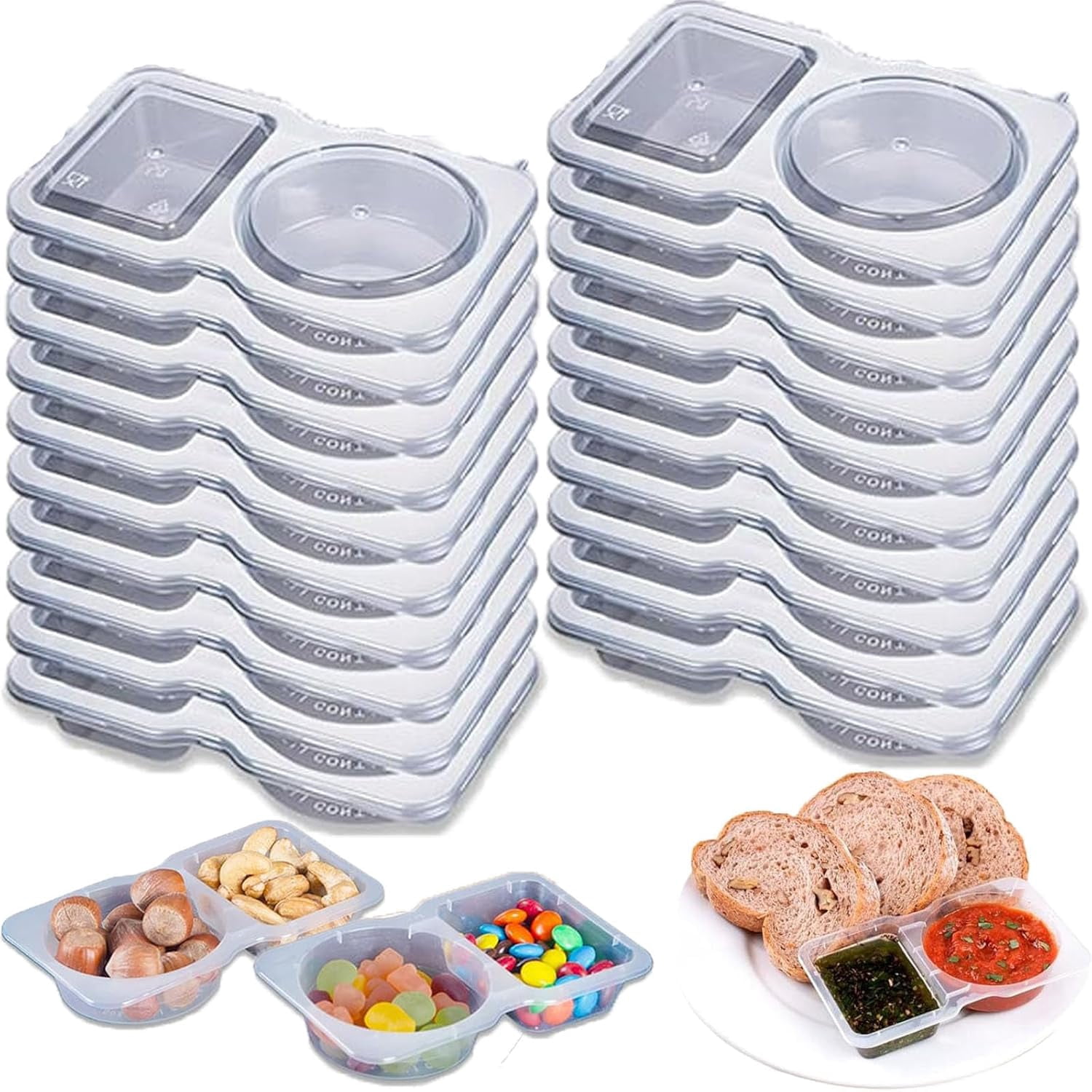 Snack Containers with 2 Compartments, Double Compartment Condiment ...