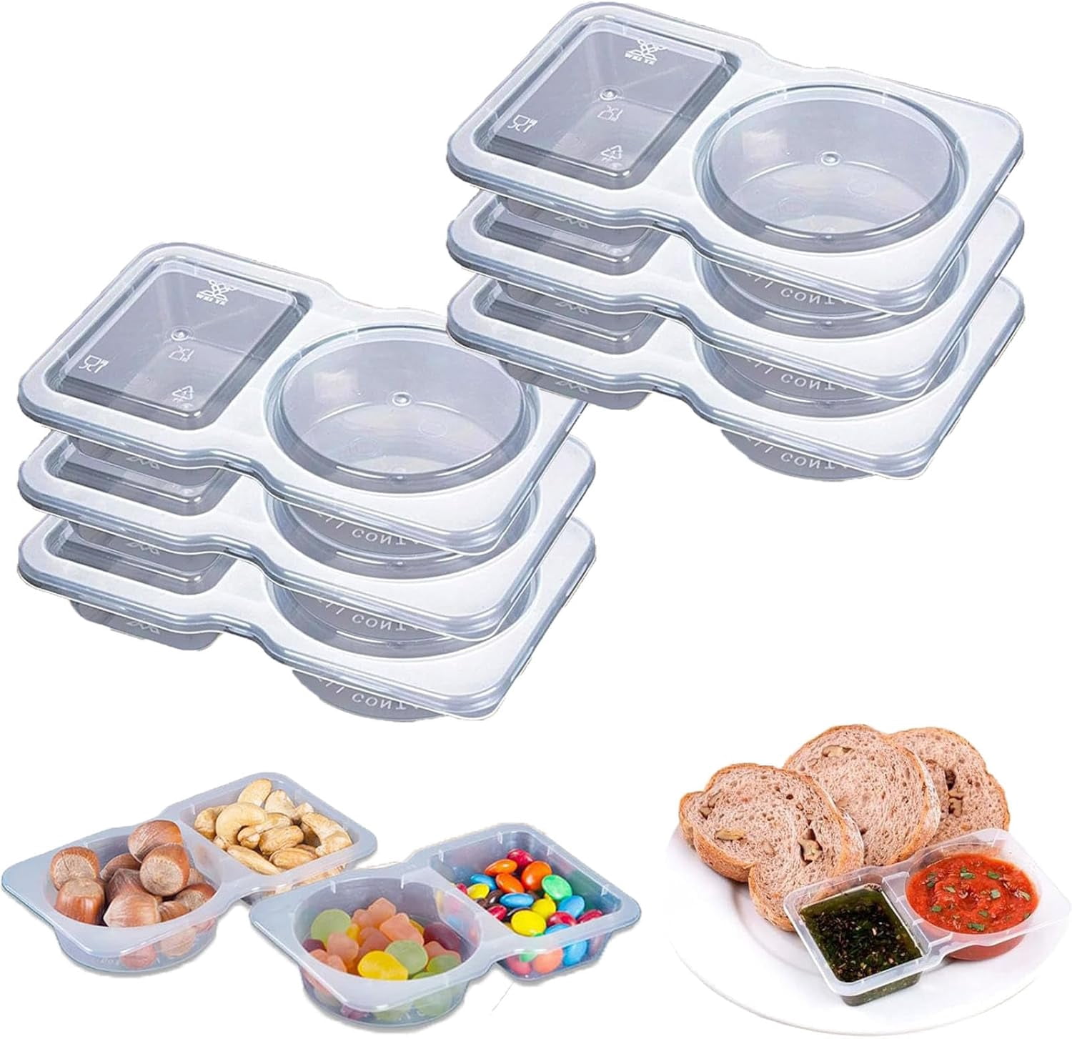 Snack Containers with 2 Compartments, Double Compartment Condiment ...