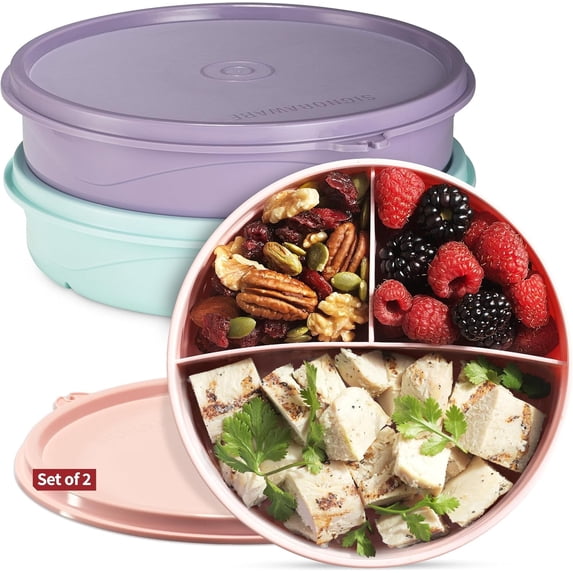 SIGNORAWARE 3 Pack 3-Compartment Snack Containers with Lids, BPA-Free Food Storage